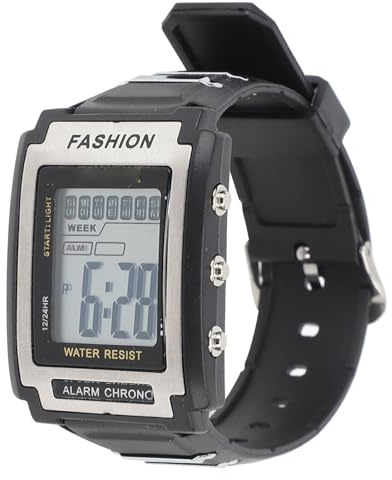 VGEBY Sportuhr, Rechteckige Digitaluhr, Wasserdicht, Leuchtend, Multifunktional, Vintage, Schwarz, Großer Bildschirm, Digitaluhr mit Alarm