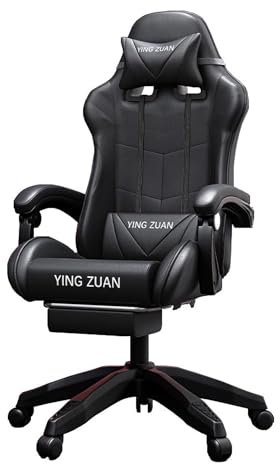 IPSU Gaming Chair for Adult, Comfortable Leather Swivel Gamer Chair with Footrest, Adjustable Ergonomic Computer Chair with Headrest and Lumbar Support