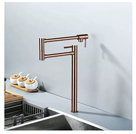Rose Gold Pot Filler Faucet,Deck Mount Brass Pot Filler Faucet,Kitchen Folding Faucet 2 Handle with Stretchable Double Joint Swing Arms Faucet
