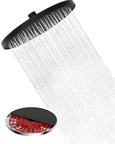 Hibbent Selbstreinigende regendusche duschkopf, Fester duschkopf regendusche 10 Zoll, Runder Regenduschkopf mit Reinigungsvorrichtung,schwarz