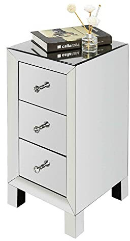 Beistelltisch mit 3 Schubladen, verspiegelt, moderner Stil, Nachttisch, Aufbewahrung, Sofatisch, Silber