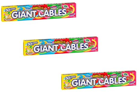 Million Cables 360g - Enjoy Some Sugary Sweets With The 50cm Million Cable - Great As a Gift Or Treat - Pack of 3