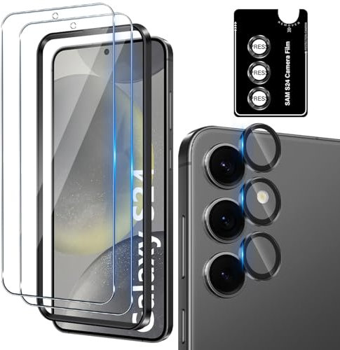 Funrae Pellicola Vetro Temperato per Samsung Galaxy S24 5G, con Protezione Lente Fotocamera [2+1 PCS], 0,33mm Ultra Trasparente [Durezza 9H ] Protezione Schermo Pellicola Protettiva