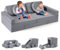 nmoiww 14-teiliges Kindersofa-Set, Weicher Flanellstoff, Kinderspielsofa, Umwandelbares Kindersofa Geeignet für Schlafbereich und Spielzimmer (Grau)