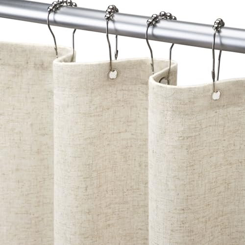 Awellife Rideau de douche extra long de 213 cm en tissu texturé en lin de style rustique pour salle de bain, doublure en tissu crème, extra long 182,9 x 213,4 cm (l x L)
