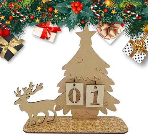 Holz Countdown Kalender, Holz Adventskalender 2023 Kinder, Deko Countdown Kalender Festlich 2023 Adventskalender Ornamente für Mädchen Kinder