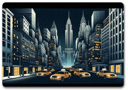 speecheese New Yorker Häuserschlucht und Taxis Fußmatte in 35x50 cm ohne Rand Stilvolle Einrichtung rutschfest Langlebig Urbane Taxi-Motiv Fußmatte in 35x50 cm ohne Rand