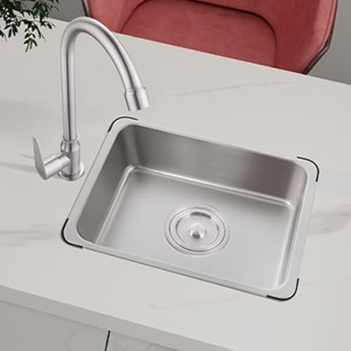 Lavabo De Acero Inoxidable, Lavabo Pequeño Rectangular, Fregadero Independiente Acero Inoxidable Solo Tazón Incluye Grifos De Agua Fría, Para Cocina Restaurante