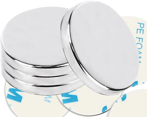 4 magneti al neodimio super forti, 30 x 2,5 mm, autoadesivi, resistenti, rotondi, piatti e rari, per frigoriferi, lavagne bianche, edilizia, artigianato