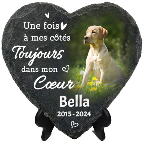 Pierre commémorative personnalisée pour animaux de compagnie, plaque en forme de cœur avec photo, cadeaux de perte de chien/chat - Nom, date