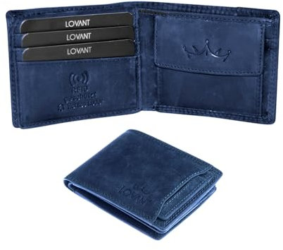 LOVANT Leder Geldbörse Herren mit RFID-Schutz I extra-stabile Doppelnaht I 11 Fächer für Kreditkarten I Querformat I Diverse Farben 100% Echtleder Hochwertige Geschenkidee,geldbörse-portmonee Blau