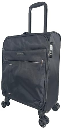Bordlite Soft Sided Cabin Approved Hand Luggage Suitcase - Extendable Handle Dual Wheel Multi Pocket Travel Bag 46x35x20cm (Black/Grey)