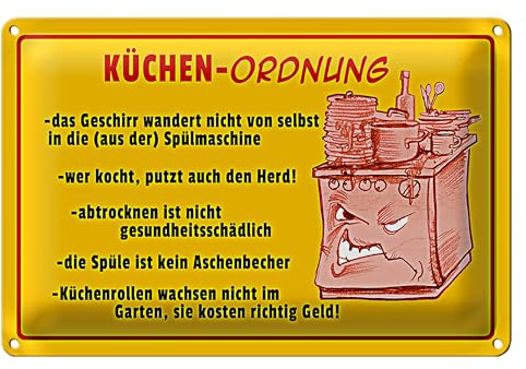 Küchen-Ordnung Blechschild | Humorvolle Küchenregeln | Perfekt für Haushalt & WG | 20 cm x 30 cm