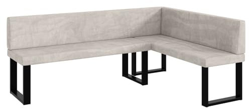 MEBLINI Eckbank für Esszimmer - Küchenbank - Essecke - Sitzecke Küche - Toni - U-Beine 142x196x87cm Rechts - Beige Samt