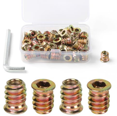 FOMGIIN Boccole Filettate per Legno M5 x 10mm, 40 Pezzi Esagonale Incassato Inserti Filettati Dado, Vite in Acciaio Zincato, Dadi Inserto di Fissaggio Viti a Esagono Filettato per Mobili in Legno