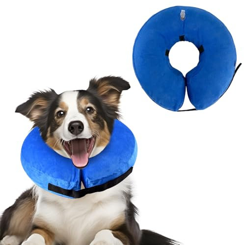 XIMEY Collare Elisabettiano Cane, Collare Elisabettiano Gatto, Collare Gonfiabile Cane, Adatto per la Protezione Post-Operatoria di Testa, Torace e Addome (blu, L)