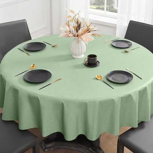 Romanstile kleine Wachstuchtischdecke rund 80 cm Outdoor Grün Tischdecke Leinenoptik PVC Tischdecken Wasserdicht Gartentischdecke wetterfest Table Cloth deko für Couchtisch,Frühling,Sommer,Ostern