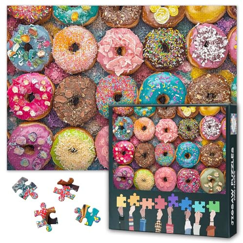 Donuts Puzzles for Adults 1000 Pieces, Lots of Colorful Donuts Jigsaw Puzzles, Food Poster Puzzle, Donuts Jigsaw Puzzle, Educational Fun Games or Toys for Elders Friends 20X27 INCH