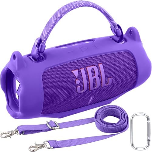 Khanka for JBL Charge 6 Silicone Protective Cover with Detachable Shoulder Strap & Utility Hook, Flexible Soft Case for JBL Charge 6 Portable Bluetooth Speaker,Case Only (Purple)