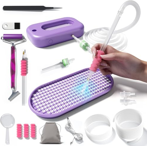 Sosayet Diamond Painting Zubehör mit Vakuum-Pumpe - 3 Saugstufen | Diamond Painting Stift Elektrisch Flüsterleise, Ohne Wachs, Schnell Präzise Diamant Platzierung für Kinder Erwachsene (Lila)