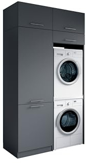 Laundreezy Waschraum Komplett-Set, Anthrazit - Modulares Schranksystem für Waschküche & Hauswirtschaftsraum - 128 x 238 x 68 cm (B/H/T)