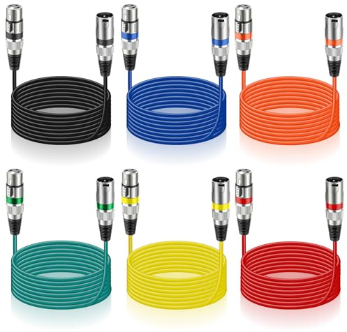 PRITOK 6 Pack XLR Microphone Cable: XLR Male to Female Balanced Cables, 3 Pin Nylon Braided, Male to Female Mic Cord for Studio Recording, Mixer, Amplifier and Speaker System, 2M/6.6FT, Colourful