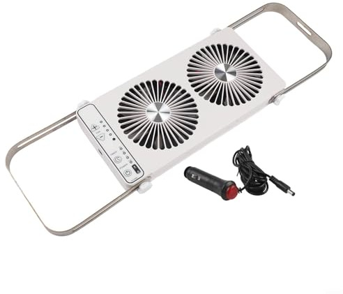 FACULX Wohnmobil-Dachfensterventilator, Doppel-Fensterventilator, 4 Geschwindigkeitsstufen, erweiterbar, 37 - 59 cm, erweiterbare Paneele, für Wohnmobil (weiß)