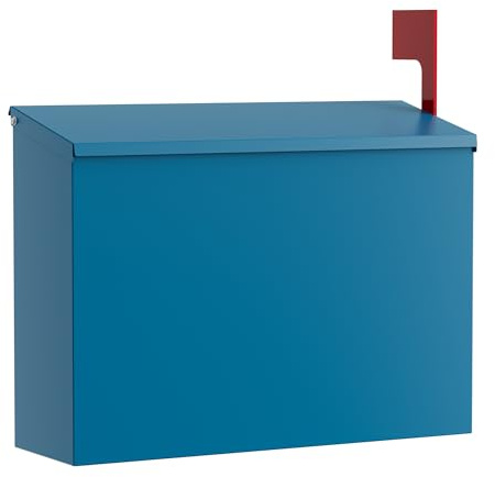 VERSASKY Wall Mount Mailbox for Outside Large Capacity, Blue | Rust-Proof Mail Box with Stay-Open Lid & Red Flag Kit, Galvanized Steel, Weather-Resistant Post Box, 10.5 x 4.3 x 14.2