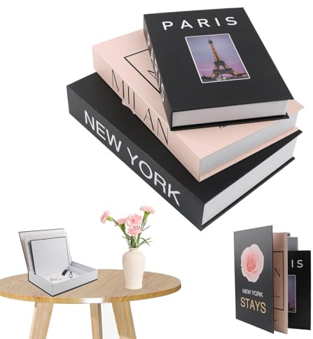 Dekorative Bücher für Heimdekor 3er Set Aufbewahrungsbox Fake Books Deko | Buch Aufbewahrungs Box Wohnkultur Nesting Buchbox Stapeln Buchattrappe für Wohnkultur, Büro Wohnzimmer, Regal Deko Display