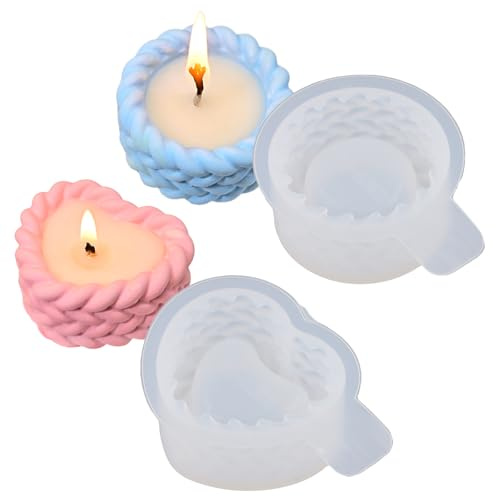 Set di 2 Stampi in Silicone per Candele, Stampi per Candele e Vasi di Fiori, Stampi per Calcestruzzo, Gesso e Resina Epossidica, Fai da Te, Cerchio e Forma del Cuore