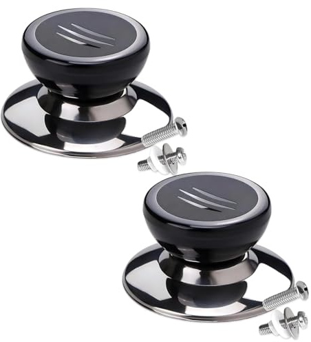 ZORVYN Pomo Tapa Olla, 2 piezas, Universal resistente al calor, repuestos con tornillos, Manija para Olla, Asa para Ollas, Rosca, Sartén Extraíble, Incluye Tornillo para instalación (Negro, Plástico)