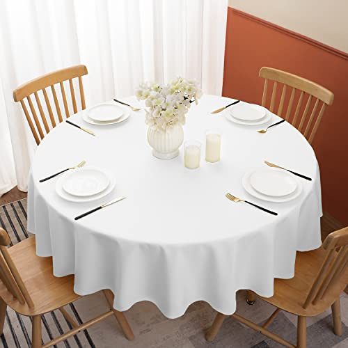 Softalker weisse runde Tischdecke Outdoor wetterfest 140 cm abwaschbar rund Polyester Tischtuch Gartentischdeke Tischtafel Table cloth für Sommer,Ostern,Party,Cafe,Restaurant,Garten,Draußen,Geburtstag