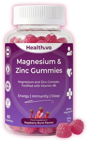 Healthivo® Magnesium and Zinc Gummies with Vitamin B6, Vegan, Sugar Free | 60 Magnesium Gummies with Zinc and B6, 200mg Elemental Magnesium, Alternative to Magnesium Glycinate, For Sleep For Adults