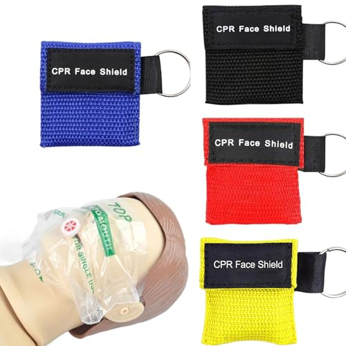 4 Stück Beatmungsmaske Erste Hilfe,Beatmungsmaske Schlüsselanhänger,CPR Maske Face Shield,Beatmungstuch,Mund zu Mund Beatmung Schutz,Eeignet für Die Notfallrettung(4 Farben)