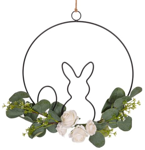 Osterkranz,35cm Osterhasen Metallring mit Künstliche Blumen und Eukalyptus,Türkranz Frühling Haustür Deko Kranz,Fensterdeko Hängend,Willkommen Schild Türkranz Ganzjährig Frühlingsdeko Osterdeko
