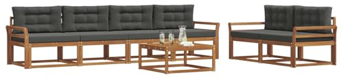 vidaXL Outdoor-Sofagarnitur mit Kissen 7 pcs Natur und Anthrazit, Modernes Garten-Sofagarnitur, langlebige Gartenmöbel, modulare Gartenmöbel, Lounge-Dekor für Poolseiten
