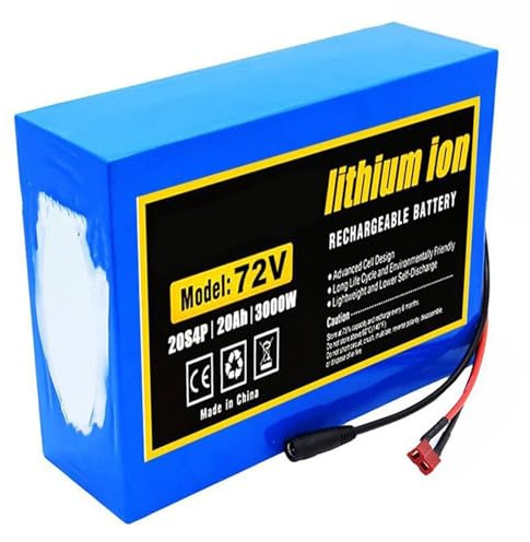 QmEna Wiederaufladbarer 72V 20Ah Lithium-Ionen-Akku, 20S4P E-Bike-Akku mit 84V 3A Ladegerät, Multi-Stecker (T/XT60/XT90), Lange Lebensdauer für E-Bikes, Roller und Motorräder 70V 20AH,XT60+DC