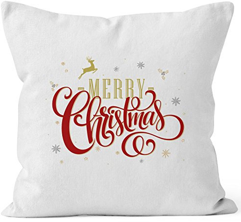 MoonWorks Kissenbezug Merry Christmas Weihnachten Geschenk Kissen-Hülle Deko-Kissen 40x40 Baumwolle weiß Pullover