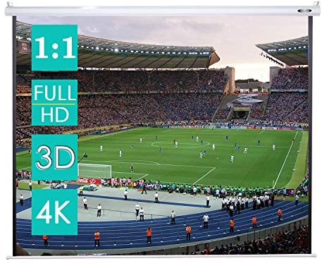 CCLIFE Ecran Videoprojecteur, Ecran de Projection, Écran de Projection TV et Home Cinema Toile Écran videoprojecteur Projecteur Retroprojecteur Enroulable Deroulant Plafond Mural Manuel 4k HD 1/1