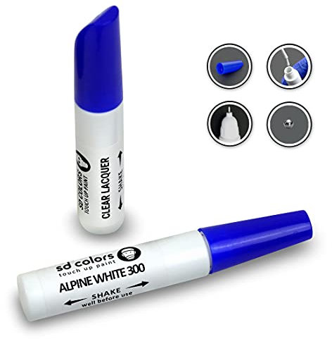SD COLORS 12ml Pintura de Retocar con Pincel y Laca Transparente - Alpine White (300) - Compatible con BMW - Reparación de Arañazos, Desconchados y Pintura
