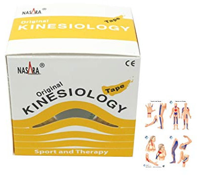 Original Nasara Kinesiologie Tape 5m x 5cm Set inkl. ATC Anleitung mit Klebetechniken - Kinesiotape, Sporttape, Fitnesstape, Tapes - Wasserfest & Atmungsaktiv Gelb