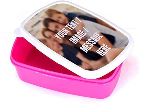 Personalised with Your own Text/Image/Any Name Themed Themed Lunch Box - Back to School, Gift for Children, Gift for Boy and Girl, Gift for Child, Lunch Bag. (Pink)