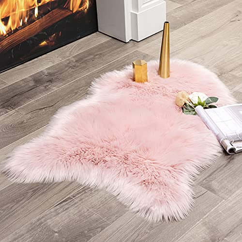 MIULEE Flauschiger Teppich Weicher Shaggy Kunstfell Teppich Luxus Plüsch Schaffell Teppich für Schlafzimmer Wohnzimmer Sofa Stuhl 2x3 Fuß, Rosa