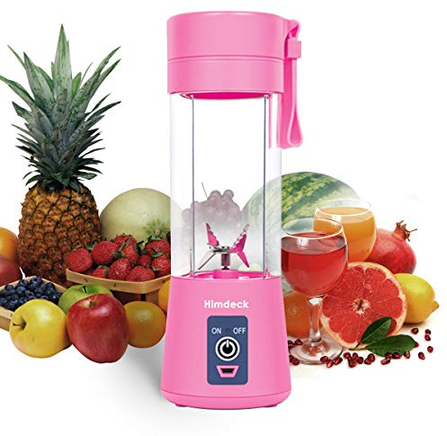 Personal Blender, Portable Blender for Smoothies and Shakes Handheld Electric Fruit Mixer Machine Six Blades 380mL USB Rechargeable Ice Mini Juicer Cup Home/Office/School/Outdoors (Pink)
