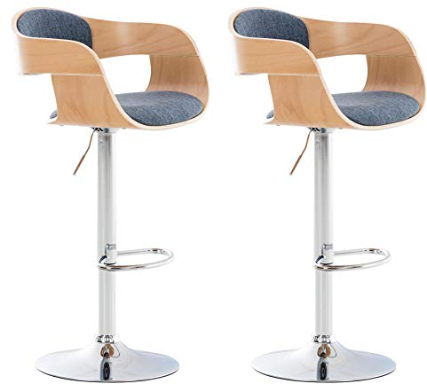 CLP 2er Set Barhocker Kingston Mit Stoffbezug Und Hochwertiger Polsterung I Höhenverstellbare Barstühle Mit Drehbaren Sitzen, Farbe:Natur/blau
