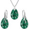 Ohrringe Silber 925 Hängend - Kette Damen mit Anhänger - Schmuck Set für Sie - mit Kristallen - Halskette Damen Silber 925 - elegante Ohrringe Hängend - Silber Kette - Birnenform (Smaragd)