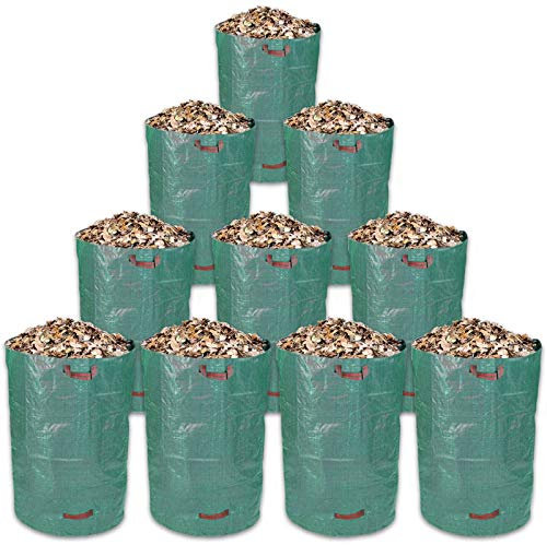 GAOLIGUO 272L Gartensack, 10er Gartentasche Rasensack Selbststehend und Faltbar noch stabilieren Nähten Gartenabfallsack 4 Griffe, Perfekter Behälter für Laub/Müll,Green