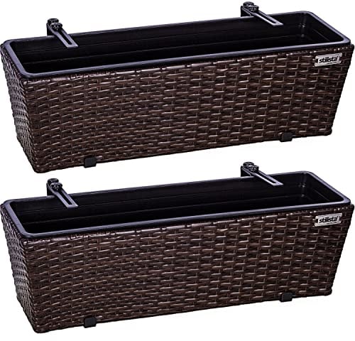 STILISTA Fioriera da Balcone - Set di 2, in Polyrattan, 60x16x19 cm, con Inserto, a Sospensione Regolabile, Protezione UV, Rettangolare, Intrecciata, 4 Colori - Balconera da Esterno, Terrazzo