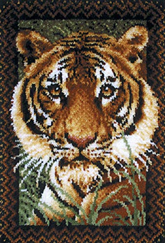 XUJINGJIE Knüpfteppich Knüpfkissen zum Selber Knüpfen Erwachsene Kinder DIY Knüpfen Teppich Handarbeit Set Latch Hook Kit, Tiger, 85X63cm
