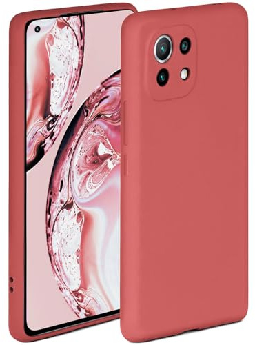 ONEFLOW Soft Case kompatibel mit Xiaomi Mi 11 Hülle aus Silikon, erhöhte Kante für Bildschirmschutz, zweilagig, weiche Handyhülle - matt Rot